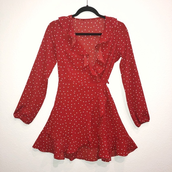 red and white long sleeve dress